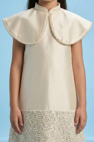 صورة فستان سهرة سكري بنهايات في الفساتن لماعه